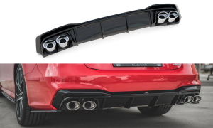 Dokładka tylna (czarny mat) + srebrna atrapa wydechu Audi A7 C8 S-Line